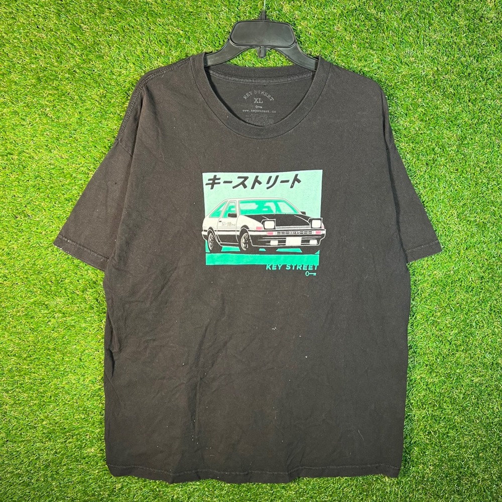 Key Street Mens XL Black Graphic T-Shirt JDM Car Katakana Streetwear